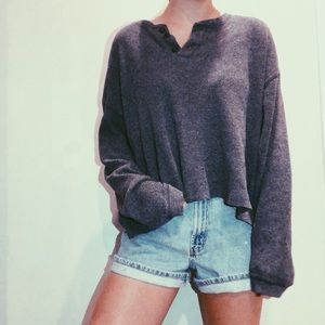 Blueish-grey hand cropped henley